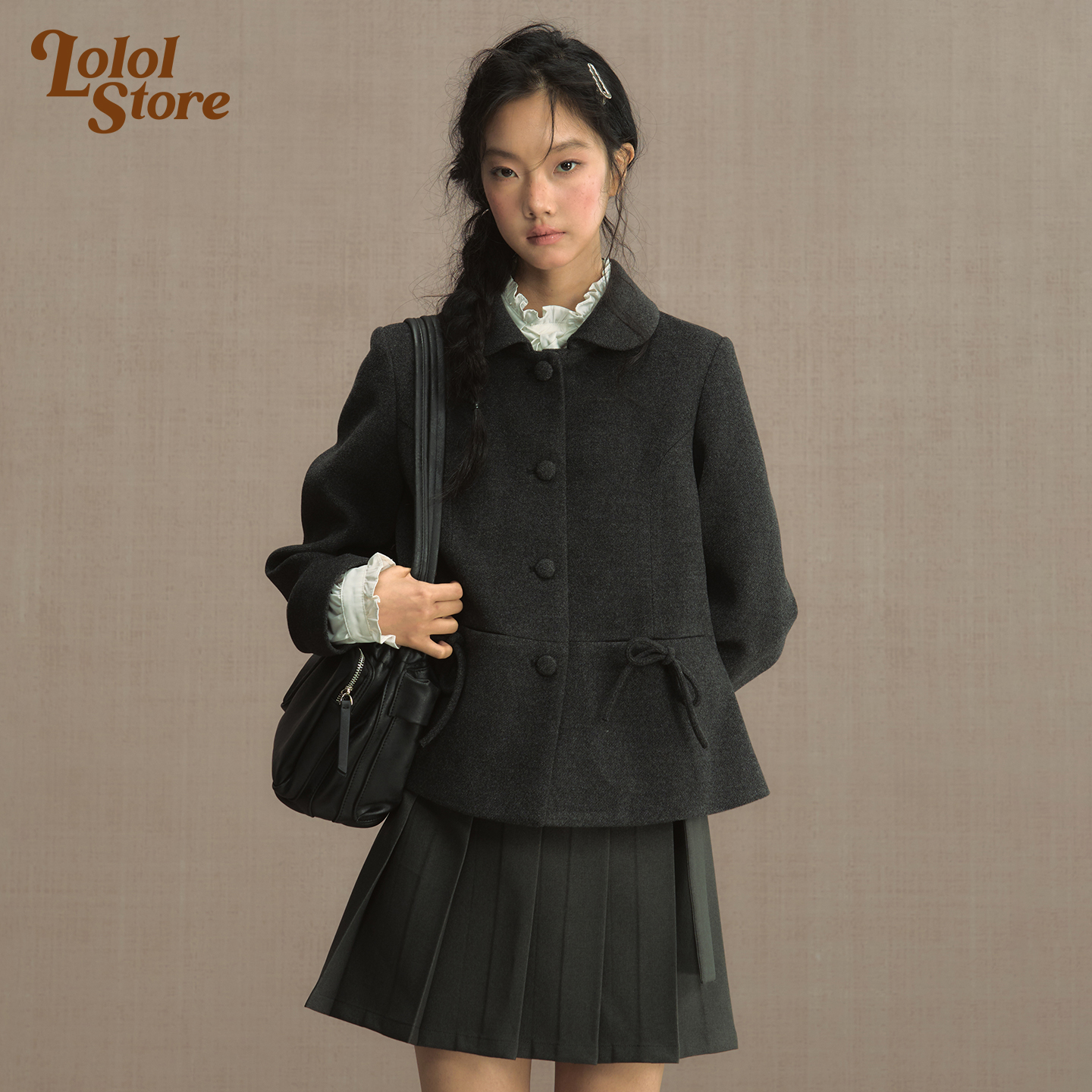 thumbnail for LOLOL "Winter Nara" Retro Slim Short Doll Collar Woolen Small Blazer Women's 2025 New Model