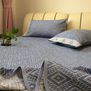 A类好货！特厚提花老粗布凉席三件套加厚加密100全棉纯棉精品床单