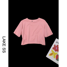 LAKESS 粉色t恤短袖大码女胖mm2025新款遮肚子宽松短款女装上衣夏