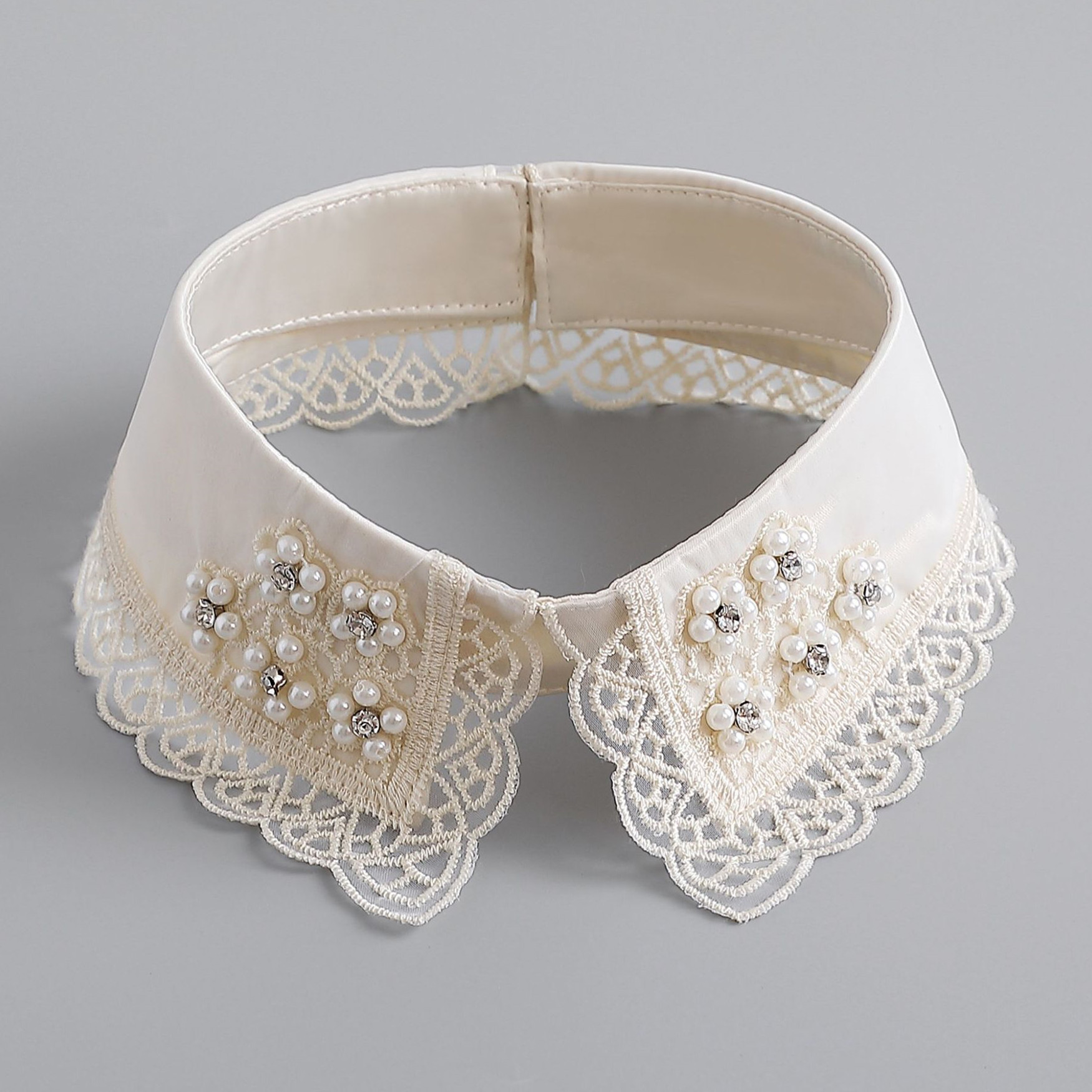 假单领蕾丝韩国甜美复古蕾丝花朵领珍珠闪钻假领子女时尚衣领假领