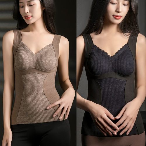 【2025春秋冬双面磨毛】免穿文胸一体杯保暖背心内衣蕾丝打底上衣