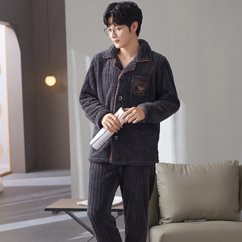 男士珊瑚绒加厚保暖睡衣套装
