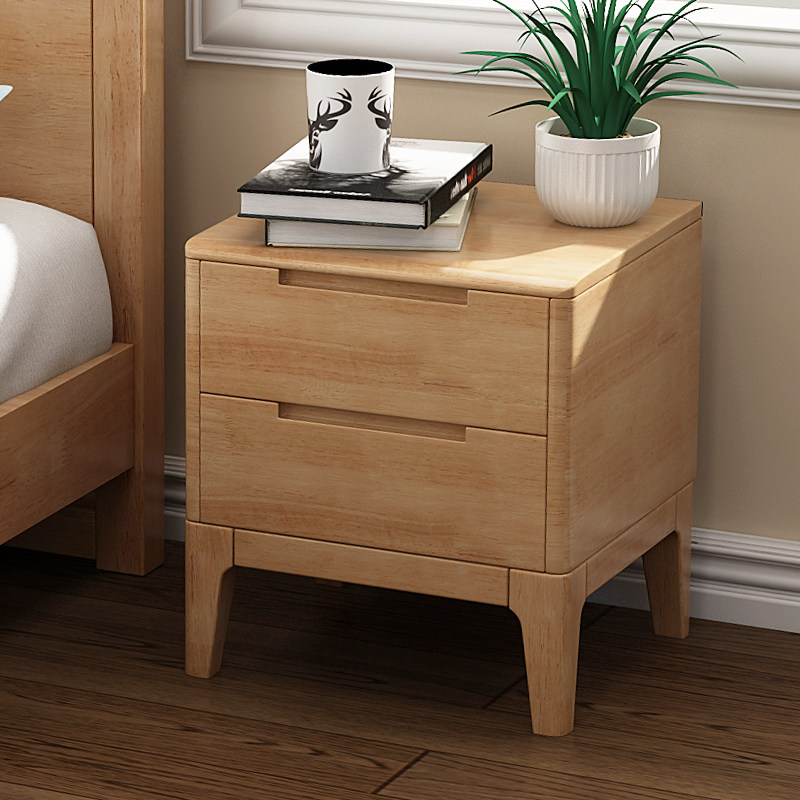 北欧橡胶全实木床头柜小户型收纳储物柜日式床边柜方角几沙发边几