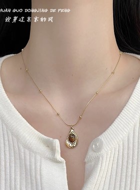 椭圆虎眼石项链女复古轻奢