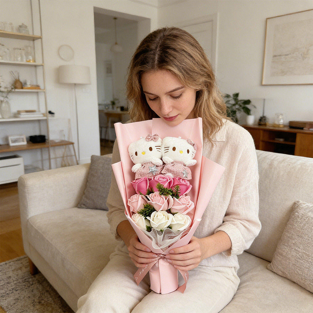 花束成品9朵玫瑰香皂花束史迪仔礼盒装520情人节送女朋友礼物