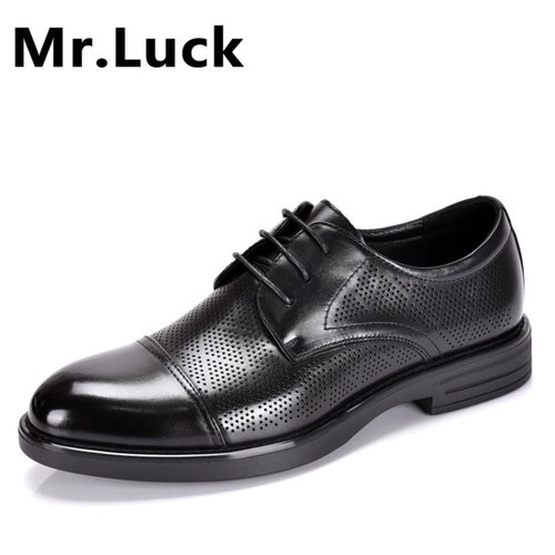 Mr.luck真皮男鞋头层牛皮系带镂空韩版商务休闲洞洞鞋透气男凉鞋