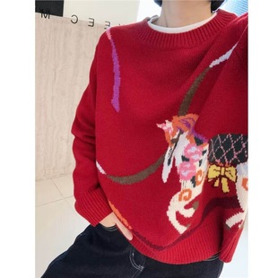 毛衣女秋冬 100%羊毛390g重工提花新年氛围针织衫 马平川 柜4.4K