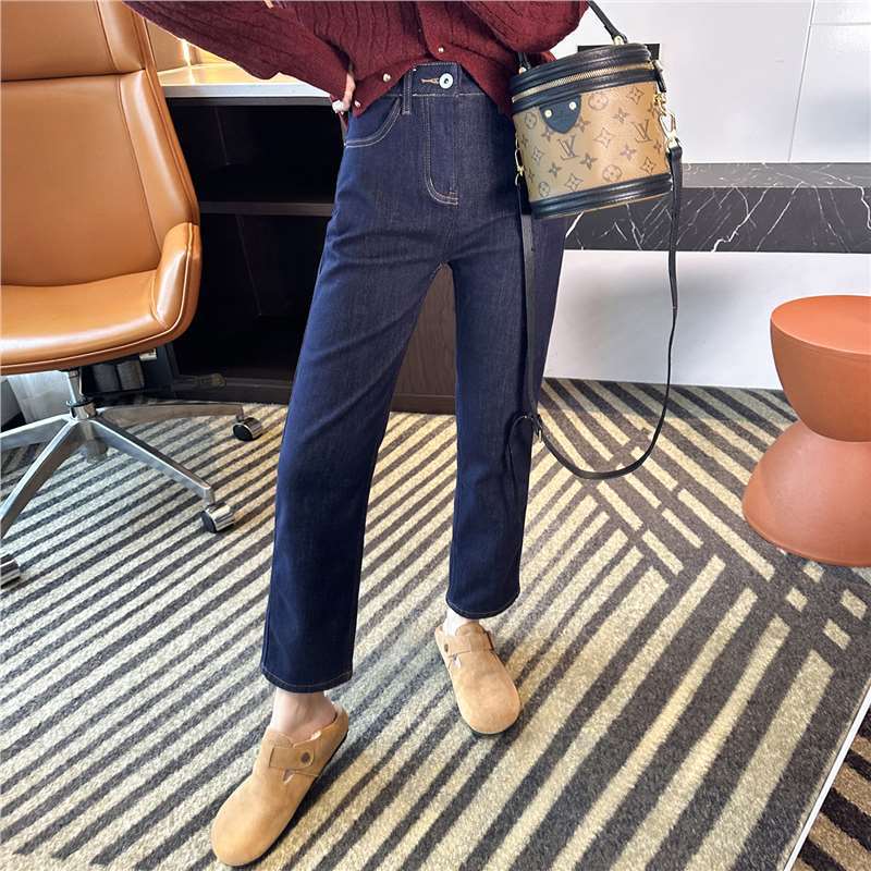 温暖一冬天！~小个子加绒直筒牛仔裤女秋冬新加厚高腰九分法棍裤