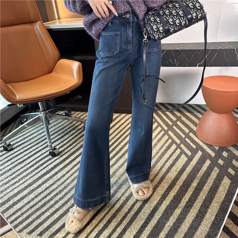 “腿型修容术”长短版高腰微喇叭牛仔裤女秋冬加绒保暖显瘦裤子新