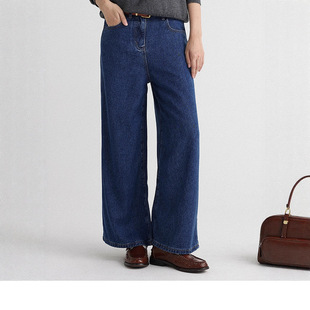 2025秋季新款！‘沿海公路’莱赛尔高腰休闲深蓝九分直筒牛仔裤女