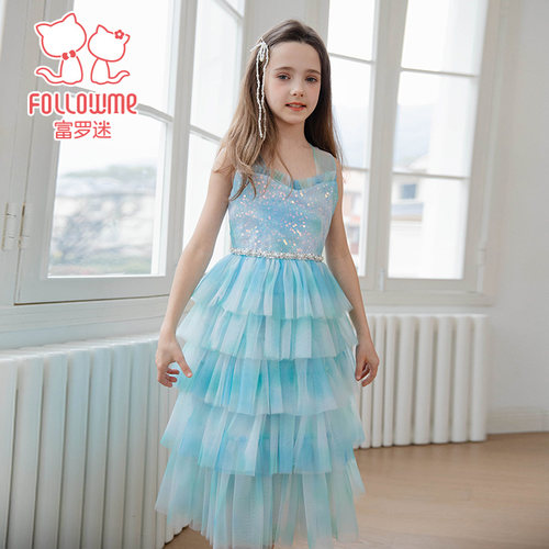 富罗迷女童连衣裙2025年夏季新款小女孩洋气时髦周岁礼服公主裙子