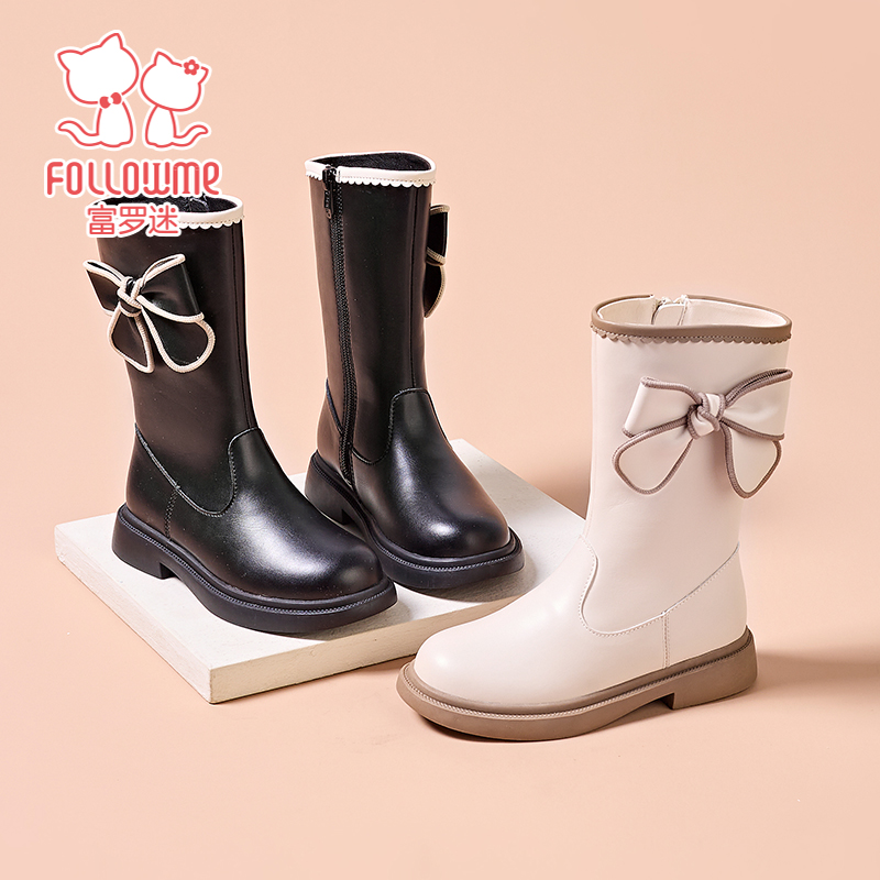 富罗迷女童靴子儿童棉靴冬季新款软底防滑女孩加厚女款洋气长筒靴