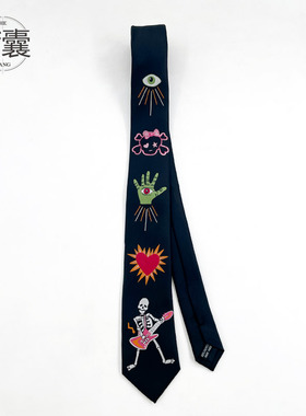 荷囊原创领带刺绣黑色个性哥特配饰拉链酷jk文艺朋克懒人y2k手掌