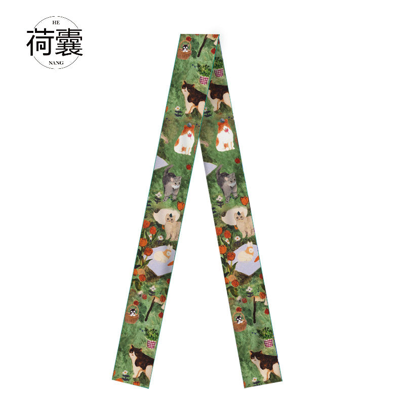 荷囊原创长丝巾女气质百搭窄版飘带多功能领巾发带头饰造型绑包包