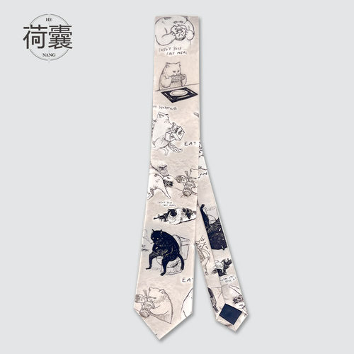 荷囊衬衫男女手打领带白色马桶猫