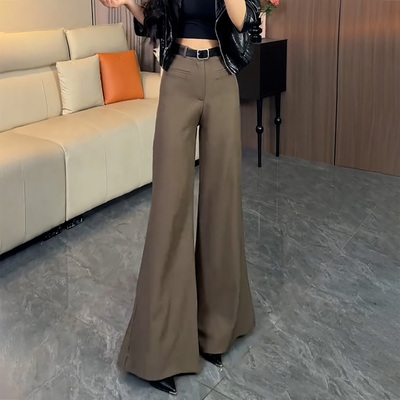春夏卡其高腰显瘦微喇西装裤女