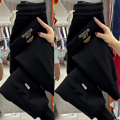 松紧万能腰显瘦字母刺绣束脚休闲