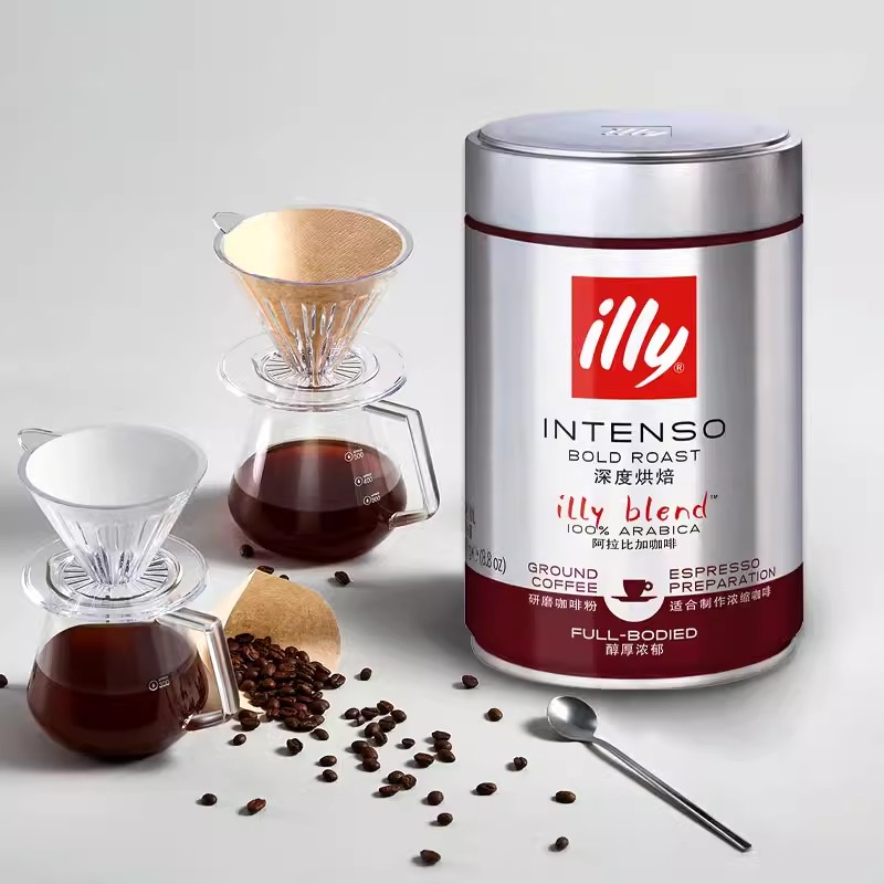 illy意大利浓缩咖啡粉深烘浓郁醇厚原装进口办公室意式咖啡粉250g