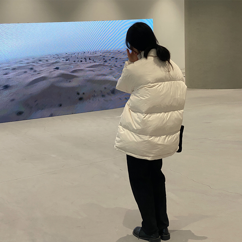 小众90白鸭绒中长款黑色面包服
