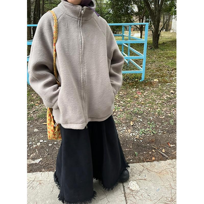 小众表妹韩系复古立领羊羔毛外套