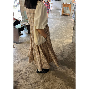 小众表妹超好看古着感格子连衣裙2025新款女夏季长款宽松气质裙子