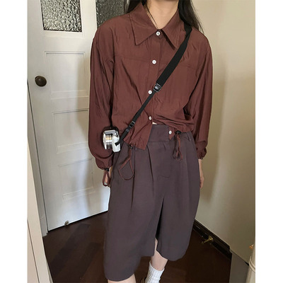 高腰小众表妹五分休闲裤