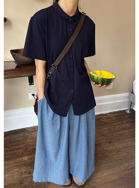 短袖复古适中针织棉女