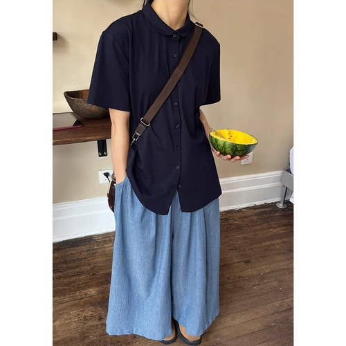 短袖复古适中针织棉女