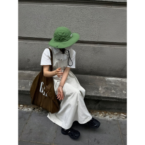 小众表妹 白色露营裙大口袋工装日系潮牌街头背带裙过膝连衣裙子