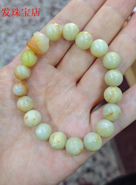 2026春上新 桂花糕醒狮手串可盘可养俏色飘糖岫玉手链单珠约10mm