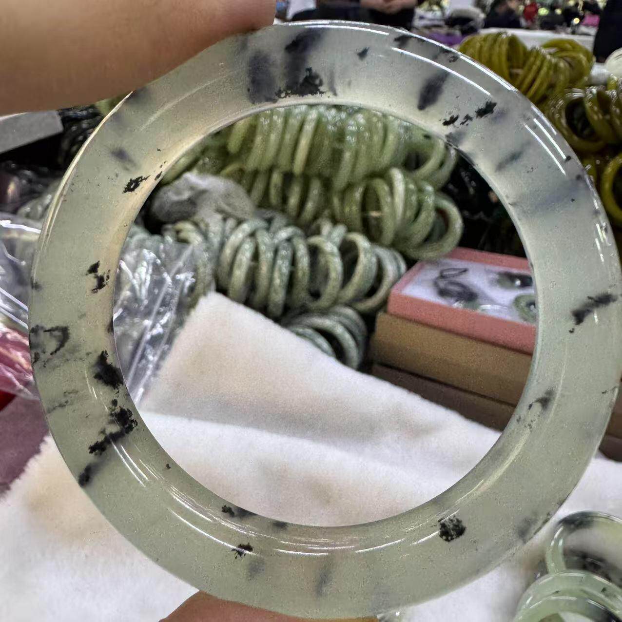 9 岫玉高冰水墨精品瑕疵】一物一图春上新网红爆款女士高级手镯