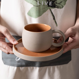 潮州咖啡杯碟复古款粗陶中东跨境创意个性简约拉花陶瓷沙土小磨砂