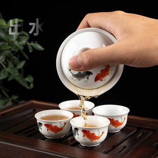 带盖冲泡敬茶碗中式 潮汕功夫茶具家用茶碗陶瓷三才碗茶杯盖碗套装