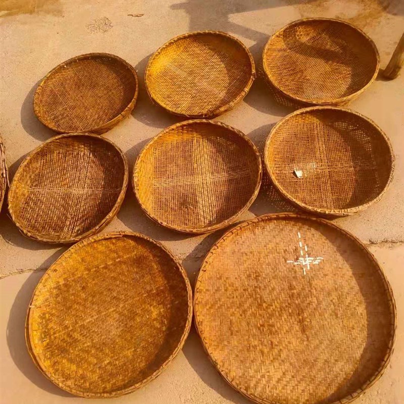 怀旧老物件老竹筛子旧箩筐老手工竹编簸箩民间老旧农具民俗杂项