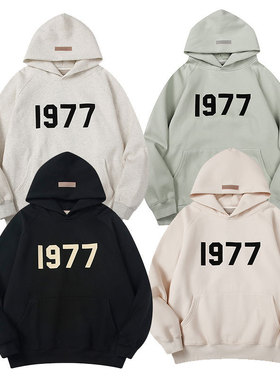 潮牌FOG ESSENTIALS复线22SS 1977数字植绒卫衣 宽松休闲连帽衫