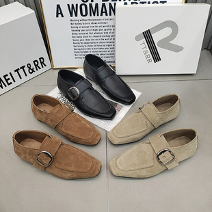TTRR正品尖头韩版休闲鞋2026春款魔术贴一字扣低帮平底女鞋百搭潮