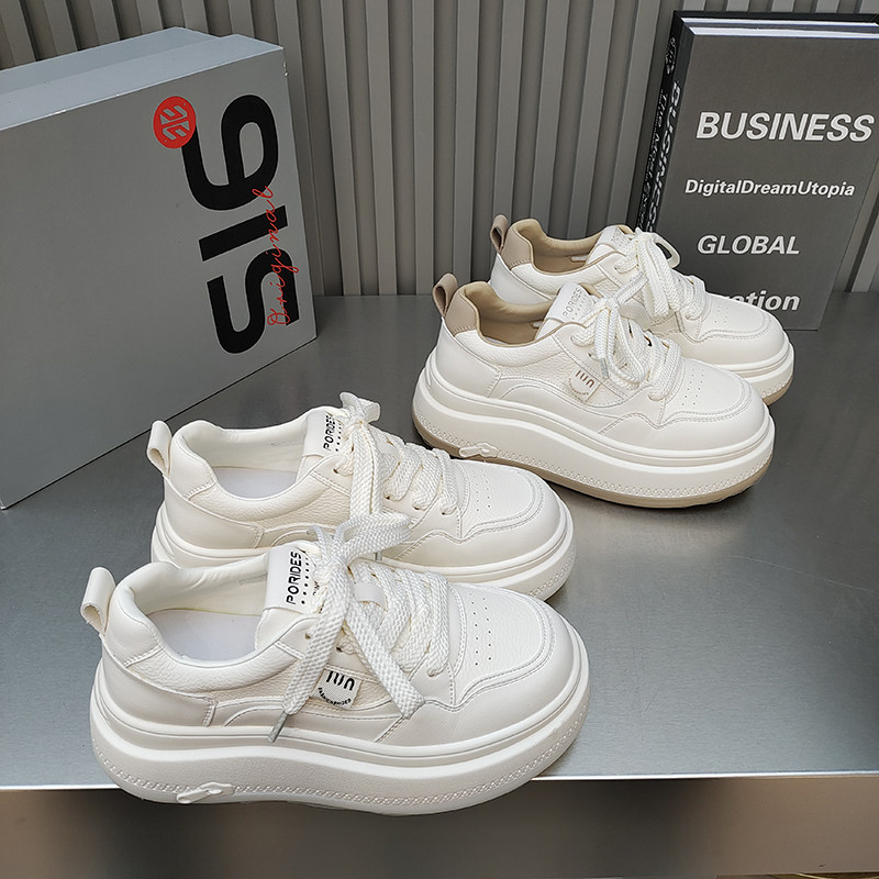 品品厚底小白鞋2026春款绑带低帮圆头拼接韩版休闲鞋吸模绑带百搭