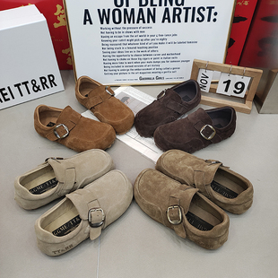 TTRR正品磨砂皮勃肯鞋平底圆头一字带卡扣低帮复古休闲女鞋2026春