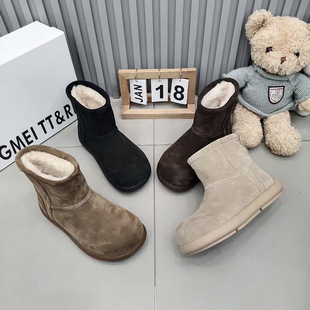 TTRR正品 百搭 大头小土豆高帮雪地靴厚底磨砂皮保暖女短靴2025冬季