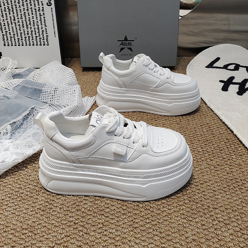 A68正品小白鞋超轻松糕底圆头拼接韩版绑带增高女鞋2026春款学院