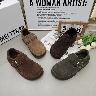 2025冬季 TTRR正品 橡胶厚底上线磨砂皮加绒女鞋 勃肯鞋 卡扣百搭 经典