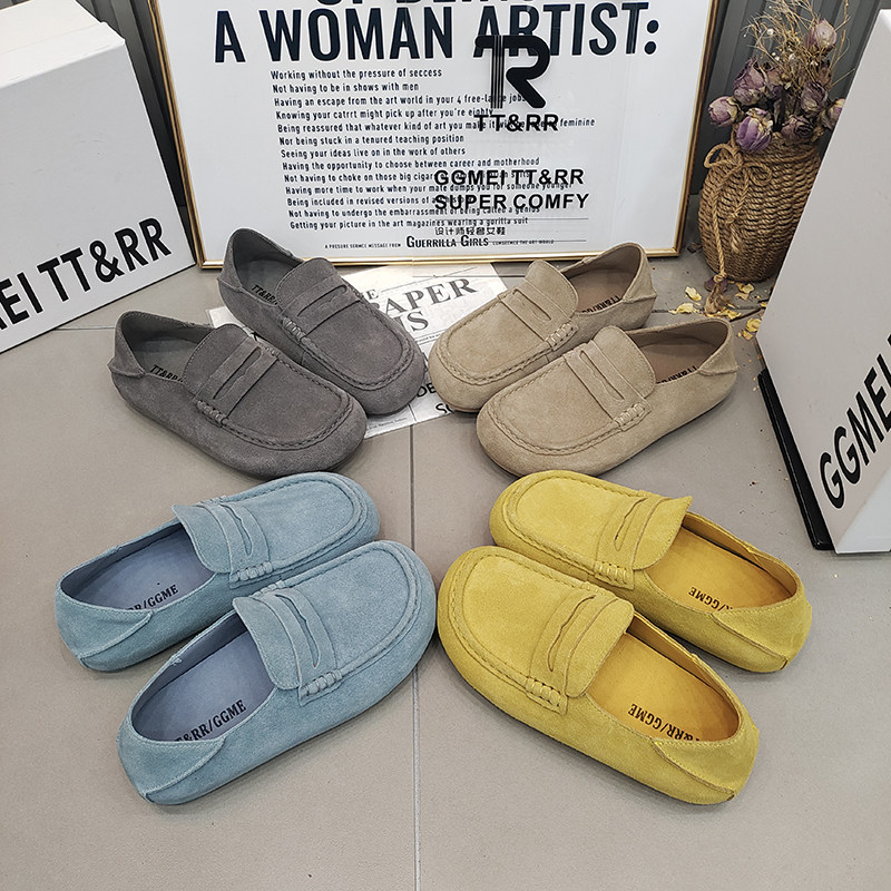 TTRR正品豆豆真皮女鞋2026春款两穿磨砂皮平底拼接休闲鞋百搭韩版,女鞋,棉鞋,淘宝优惠券,粉丝福利购,淘宝优惠卷