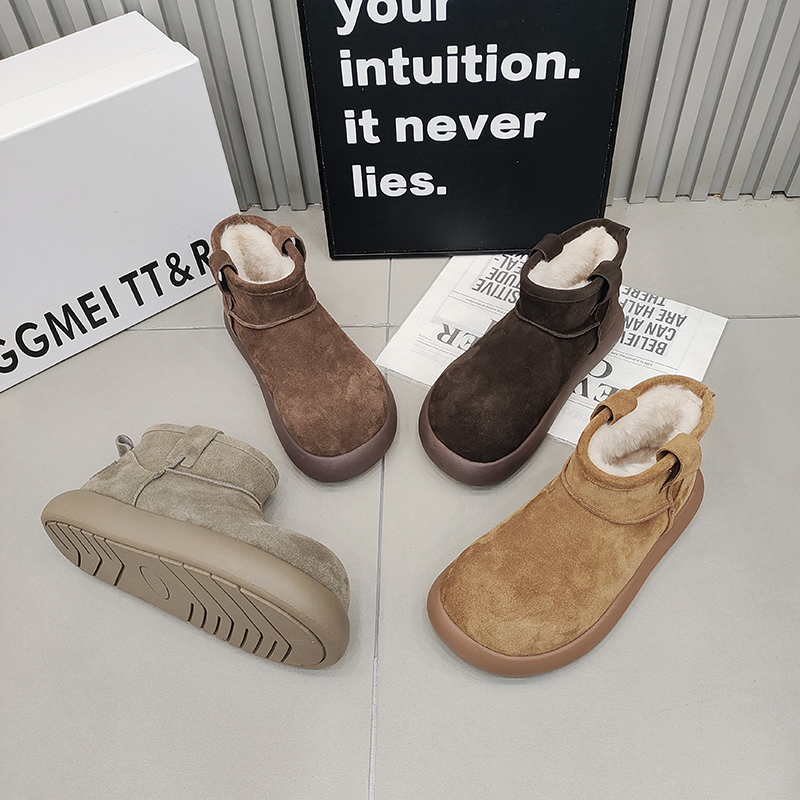 TTRR真皮女短靴大头保暖拼接女鞋