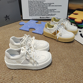 圆头拼接绑带韩版 女鞋 2026春款 A68厚底滑板鞋 透气橡胶软底百搭款