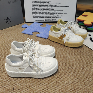 透气橡胶软底百搭款 A68厚底滑板鞋 2026春款 女鞋 圆头拼接绑带韩版