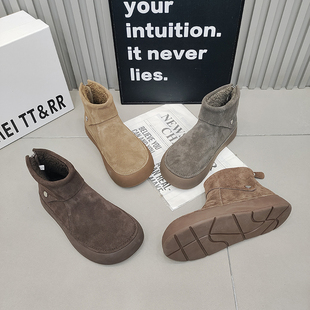 TTRR正品 后拉链大头雪地靴复古百搭潮 厚绒高帮厚底女短靴2025冬季