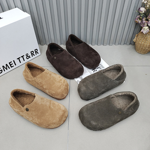 2025秋冬保暖百搭潮流 磨砂皮按扣复古加绒女鞋 TTRR正品 厚底勃肯鞋