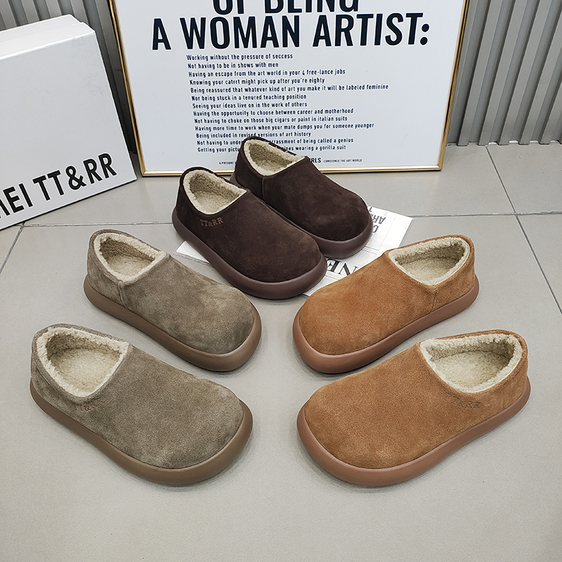 TTRR大头勃肯鞋加绒真皮厚底女鞋