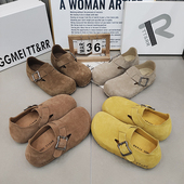 TTRR正品 透气一字卡扣 2026春款 磨砂皮勃肯鞋 超轻平底休闲复古女鞋