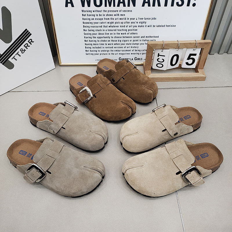 TTRR磨砂皮分趾外穿女鞋托博肯拖